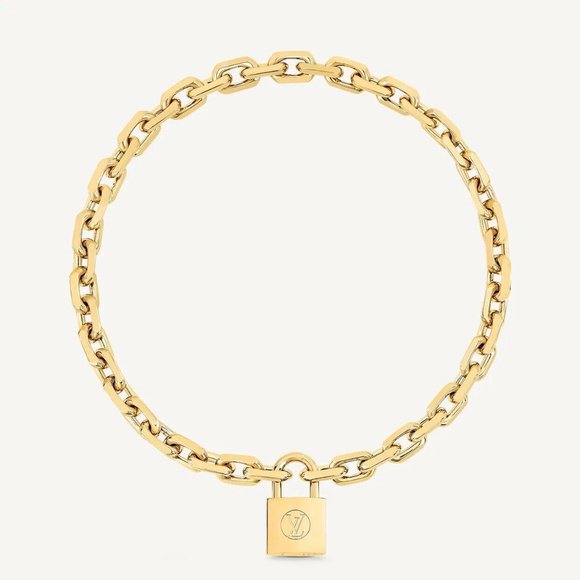 LOUIS VUITTON Monogram Gold Chain Padlock KeyNecklace - LV EDGE NECKLACE CADENAS